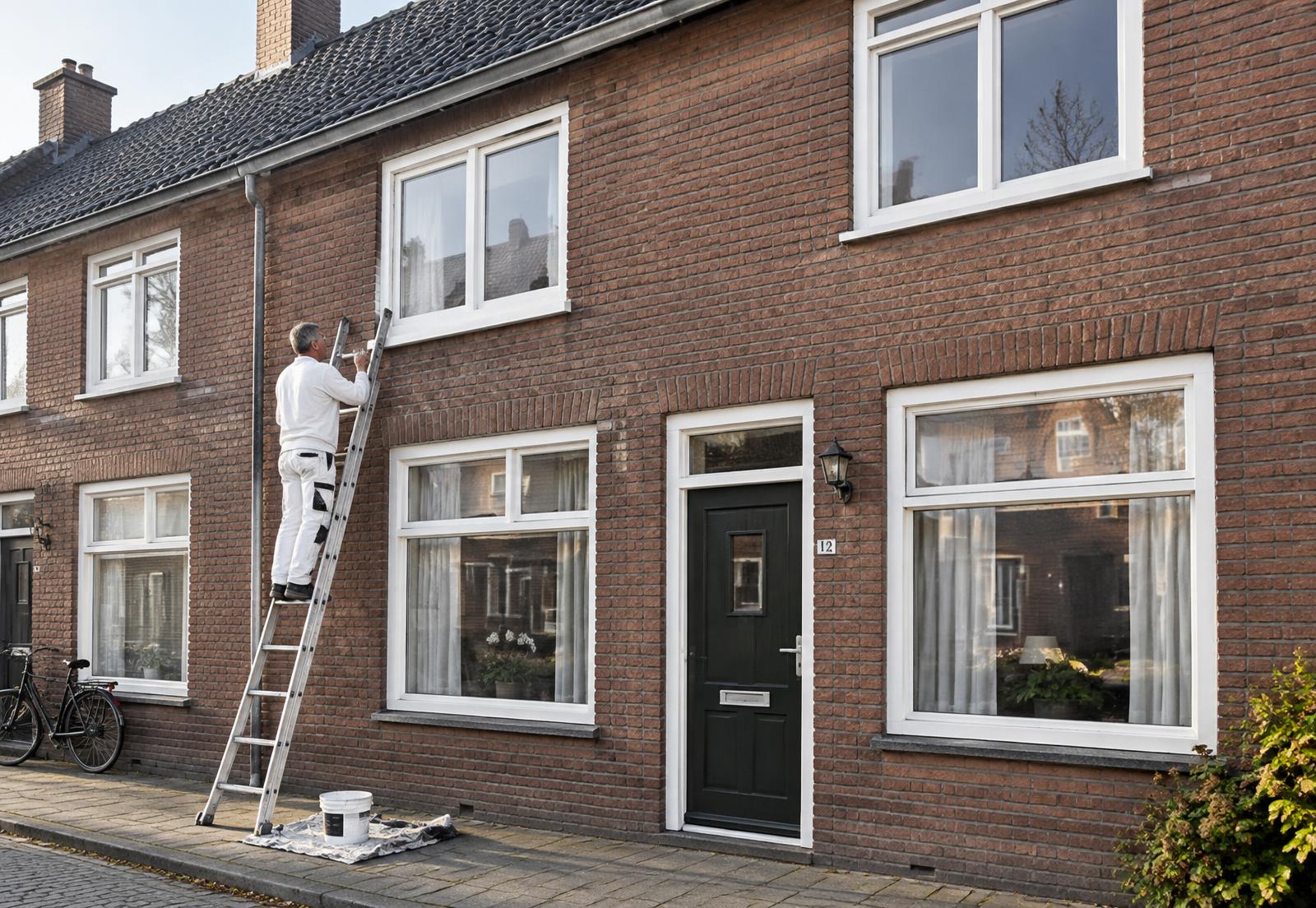 Schilder aan het werk aan een woning in 's-Hertogenbosch